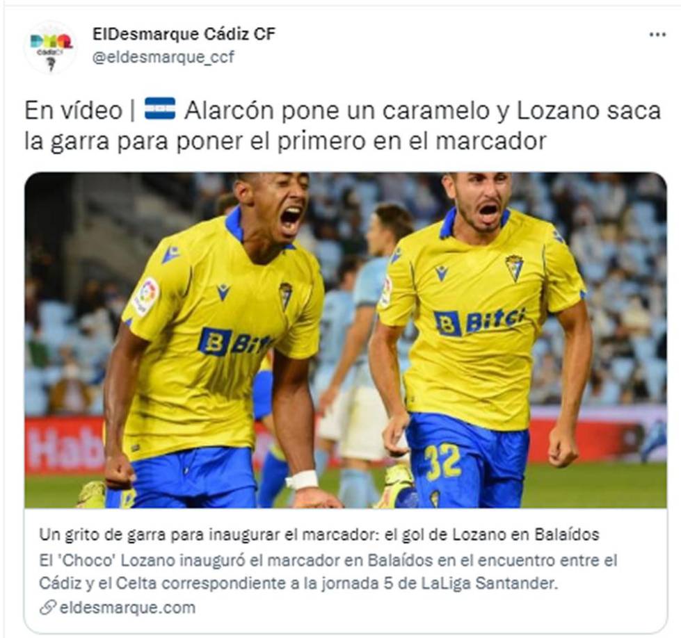 El Desmarque Cádiz destacando la garra que puso el catracho para conseguir su gol ante el Celta.