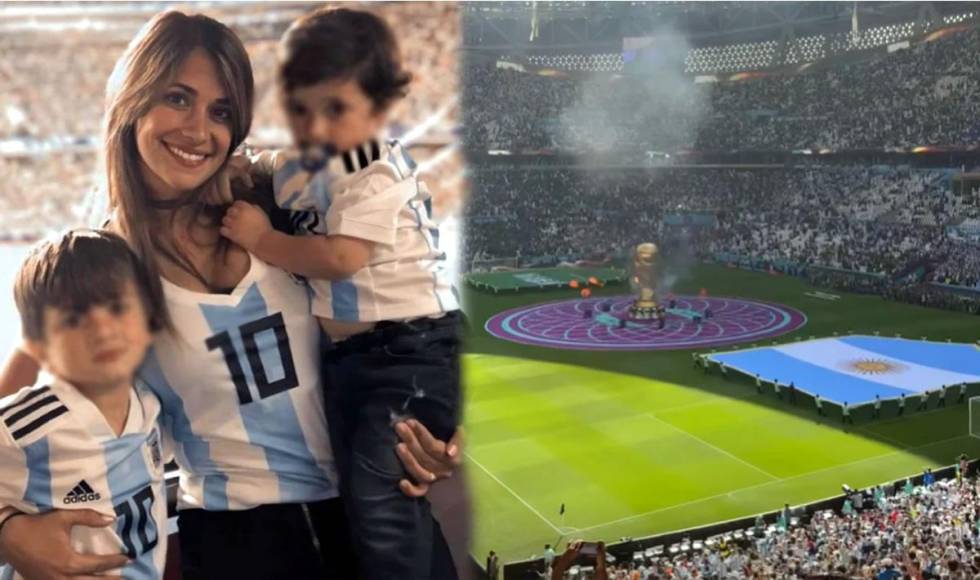 Antonela Roccuzzo llegó a Qatar y estuvo presente en el estadio Lusail apoyando a Lionel Messi.