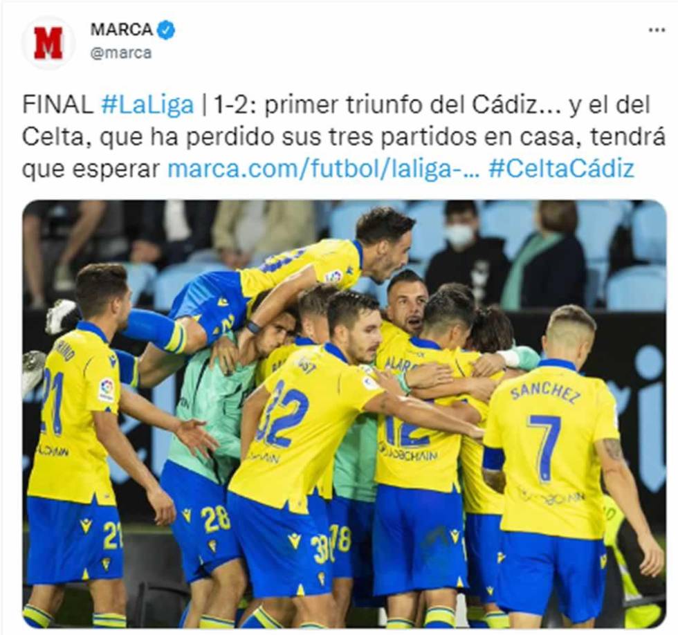 El diario Marca título su crónica con el primer triunfo del Cádiz.