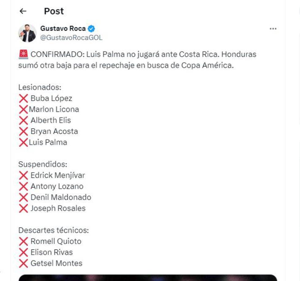 Periodistas de Honduras lamentaron que la H tendrá varias bajas para el duelo ante Costa Rica. 