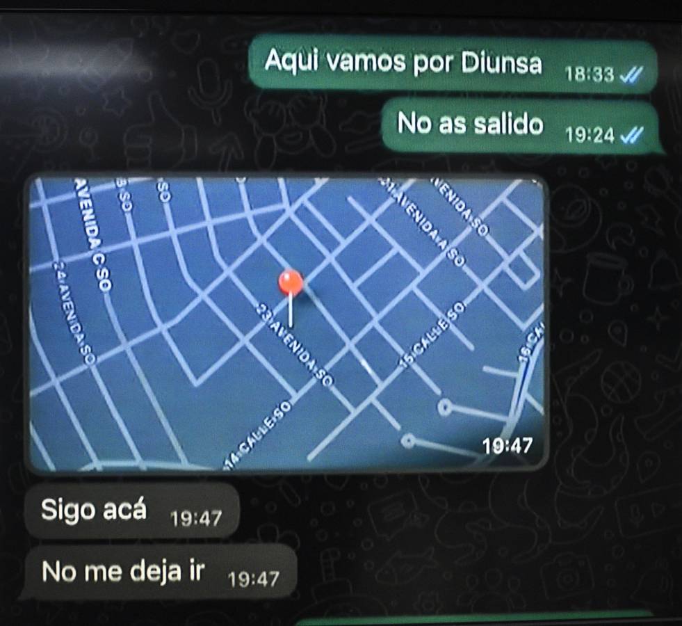 La familia de la víctima Marco Tulio Solórzano difundió ayer una captura de pantalla del mensaje que habría enviado el viernes 5 de enero cuando estaba en una vivienda en construcción del isleño en la colonia Villa Eugenia, sector la Trejo.