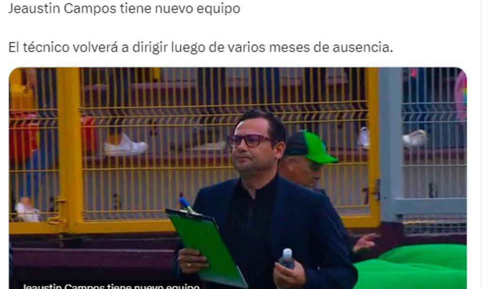 Deportes Repretel de Costa Rica: “Jeaustin Campos tiene nuevo equipo. El técnico volverá a dirigir luego de varios meses de ausencia”.