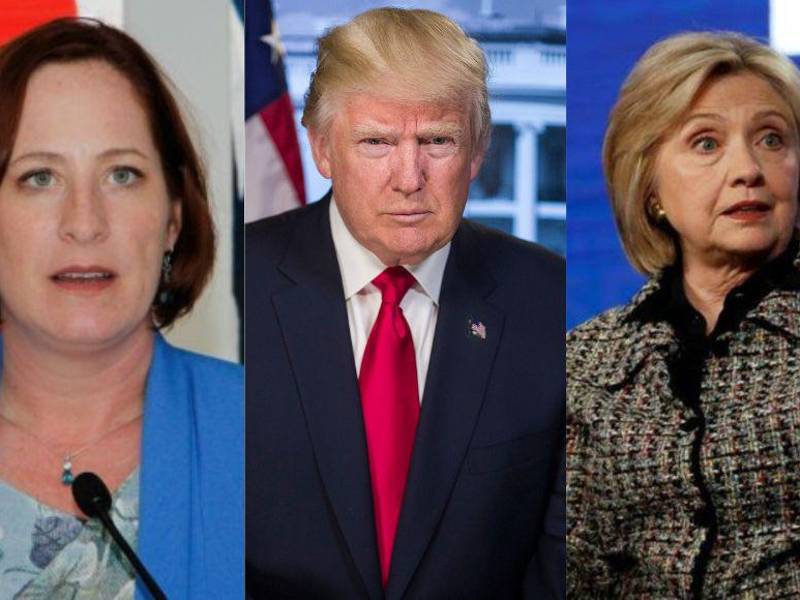 Los estadounidenses Heide Fulton, Donald Trump y Hillary Clinton.