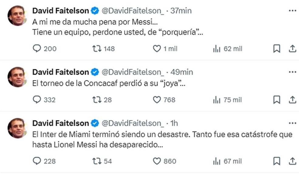 David Faitelson opinó sobre la eliminación del Inter Miami en la Concachampions. “A mi me da mucha pena por Messi... Tiene un equipo, perdone usted, de ‘porquería’”, dijo el periodista de TUDN.
