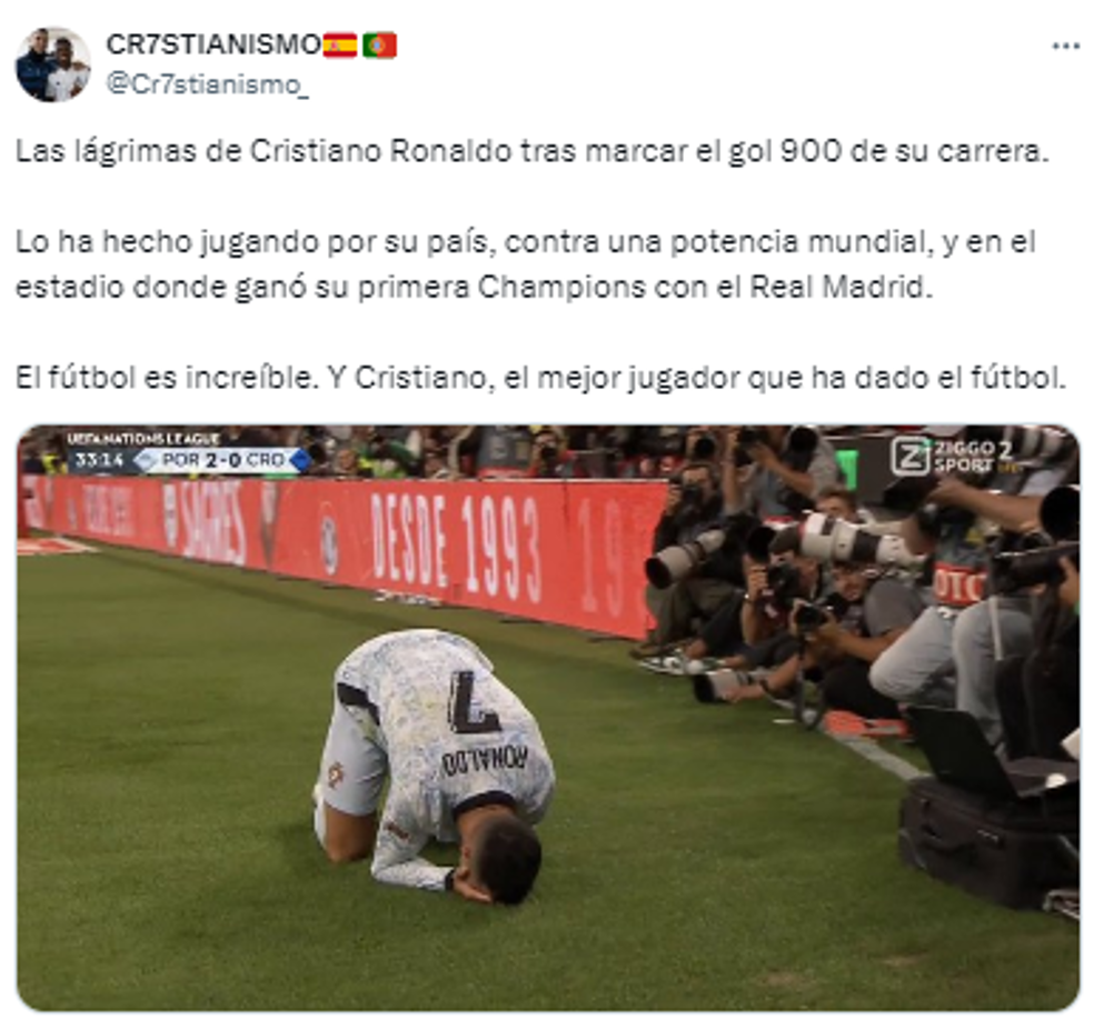 Cristiano rompió en llanto al festejar su gol 900. 