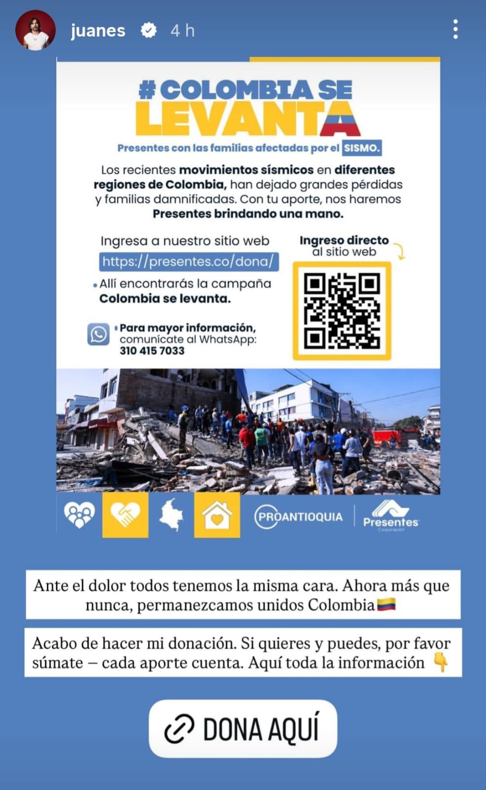 Famosos se solidarizan con víctimas del terremoto en Colombia