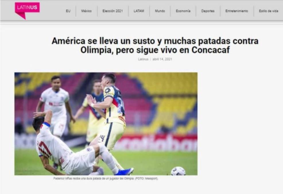 Latinus - “América se lleva un susto y muchas patadas contra Olimpia, pero sigue vivo en Concacaf“.