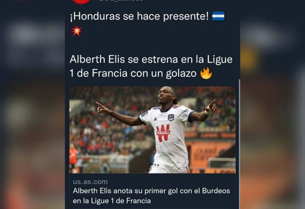 Diario AS también destacó el gol de Alberth Elis en la Liga de Francia.