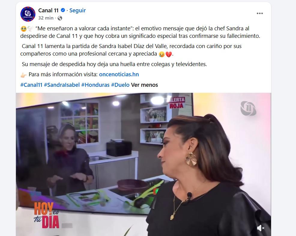 Conmoción en la televisión hondureña por la muerte de la chef Sandra Díaz