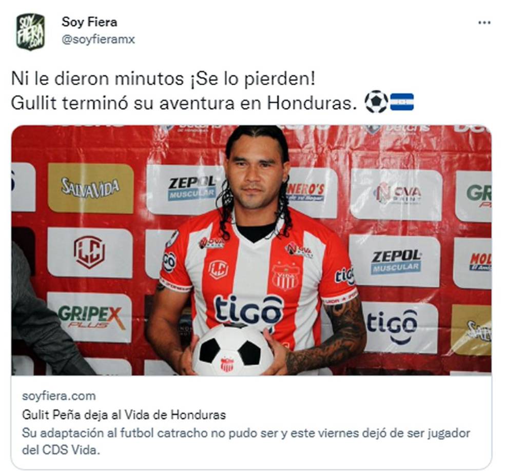 SoyFiera.com - “Ni le dieron minutos ¡Se lo pierden! Gullit terminó su aventura en Honduras”.