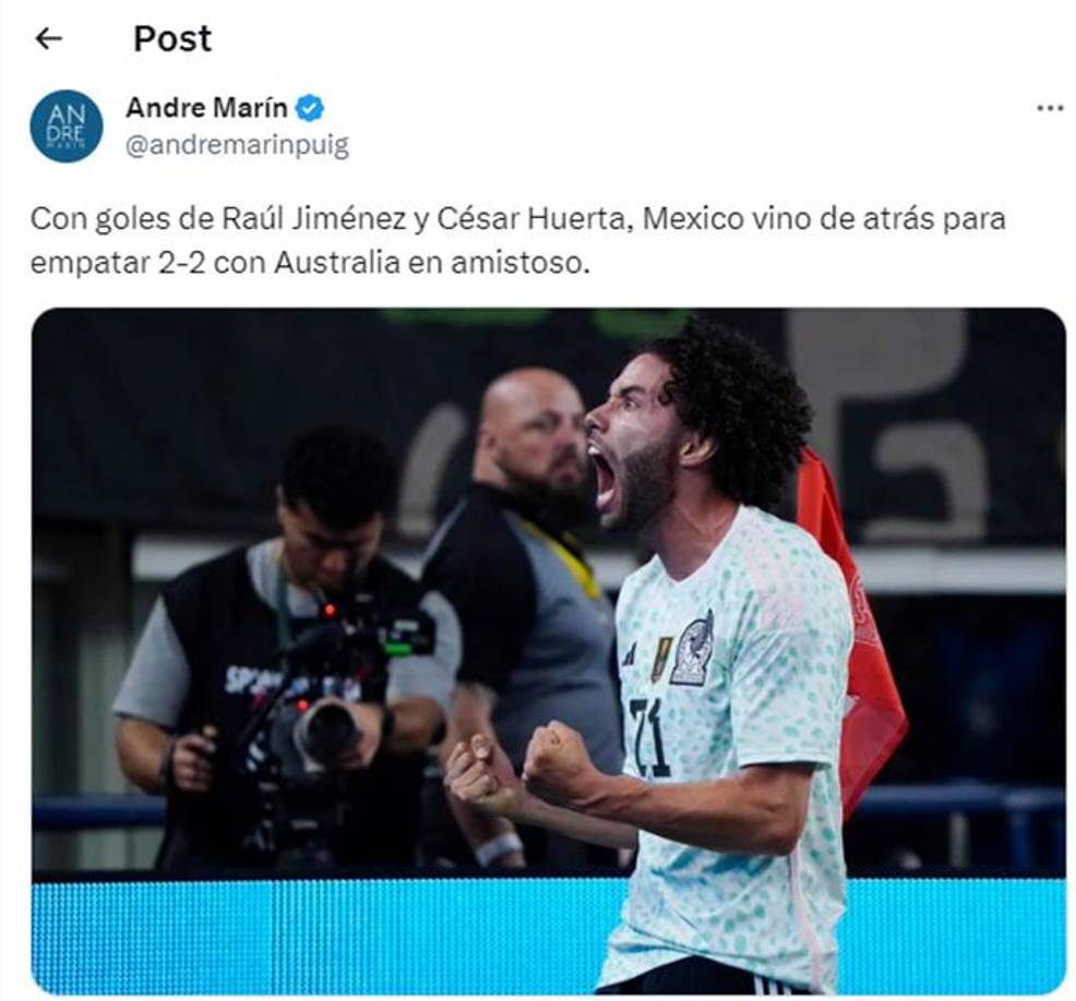 André Marín: “México vino de atrás para empatar 2-2 con Australia en amistoso.”