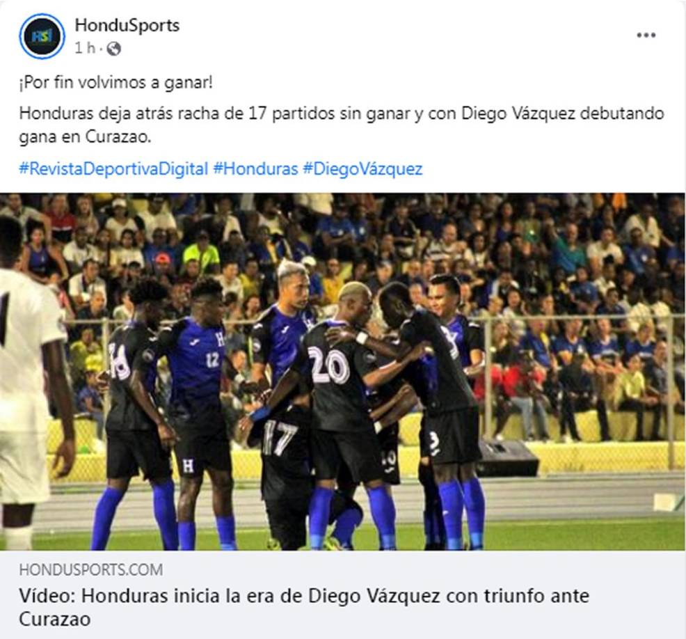 HonduSports - “¡Por fin volvimos a ganar! Honduras deja atrás racha de 17 partidos sin ganar y con Diego Vázquez debutando gana en Curazao”.