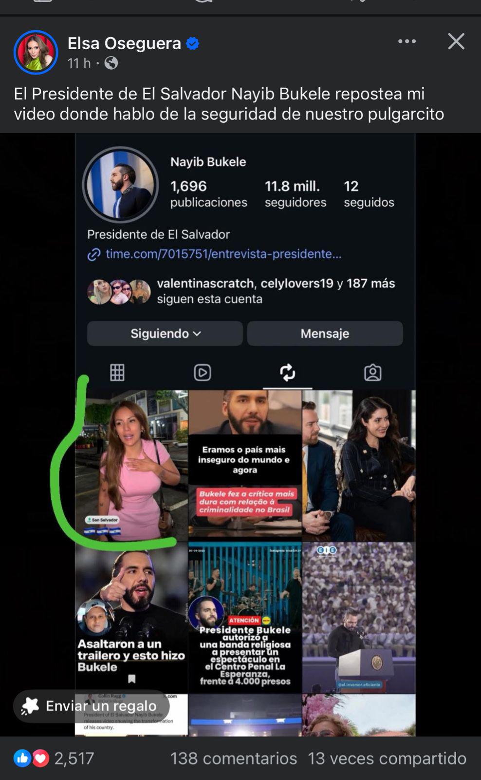 Bukele sorprende al compartir video de Elsa Oseguera en sus redes sociales