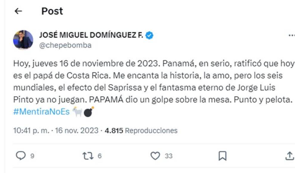 El periodista Chepe Bomba señaló que “Panamá es el papá de Costa Rica”. 