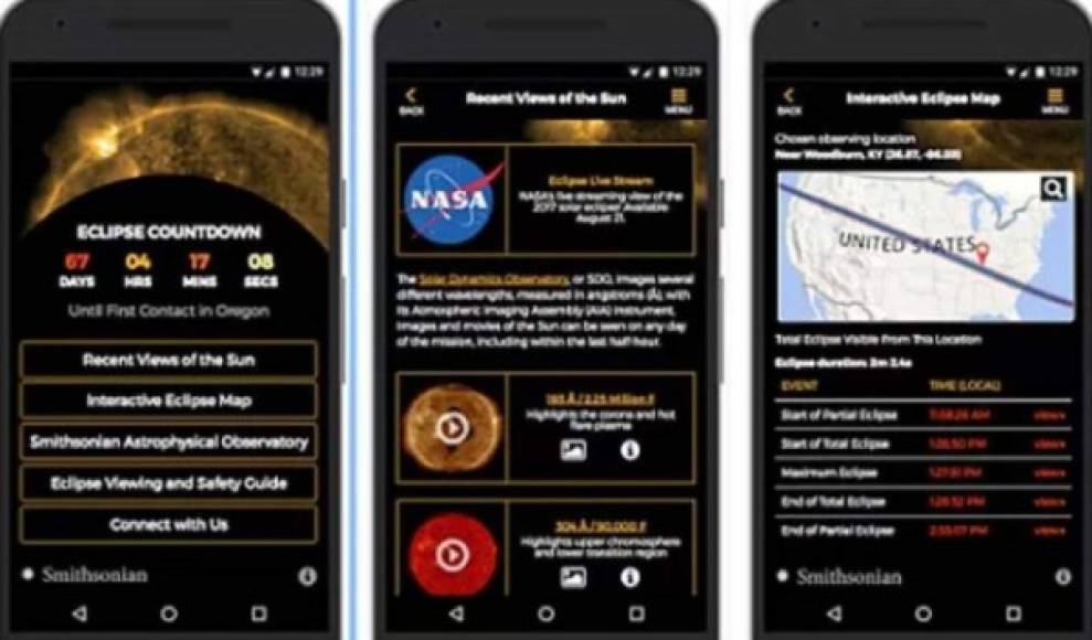 Smithsonian Eclipse 2017, la app oficial del Observatorio Astrofísico del Smithsonian, te permitirá observar de cerca el eclipse con transmisiones especiales. Incluye una herramienta para calcular la hora en la que ocurrirá el evento en tu ubicación. Gratis para Android e iOS.