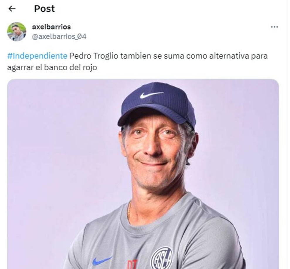 En Argentina no se descarta que Pedro Troglio llegue al banquillo de Independiente. 