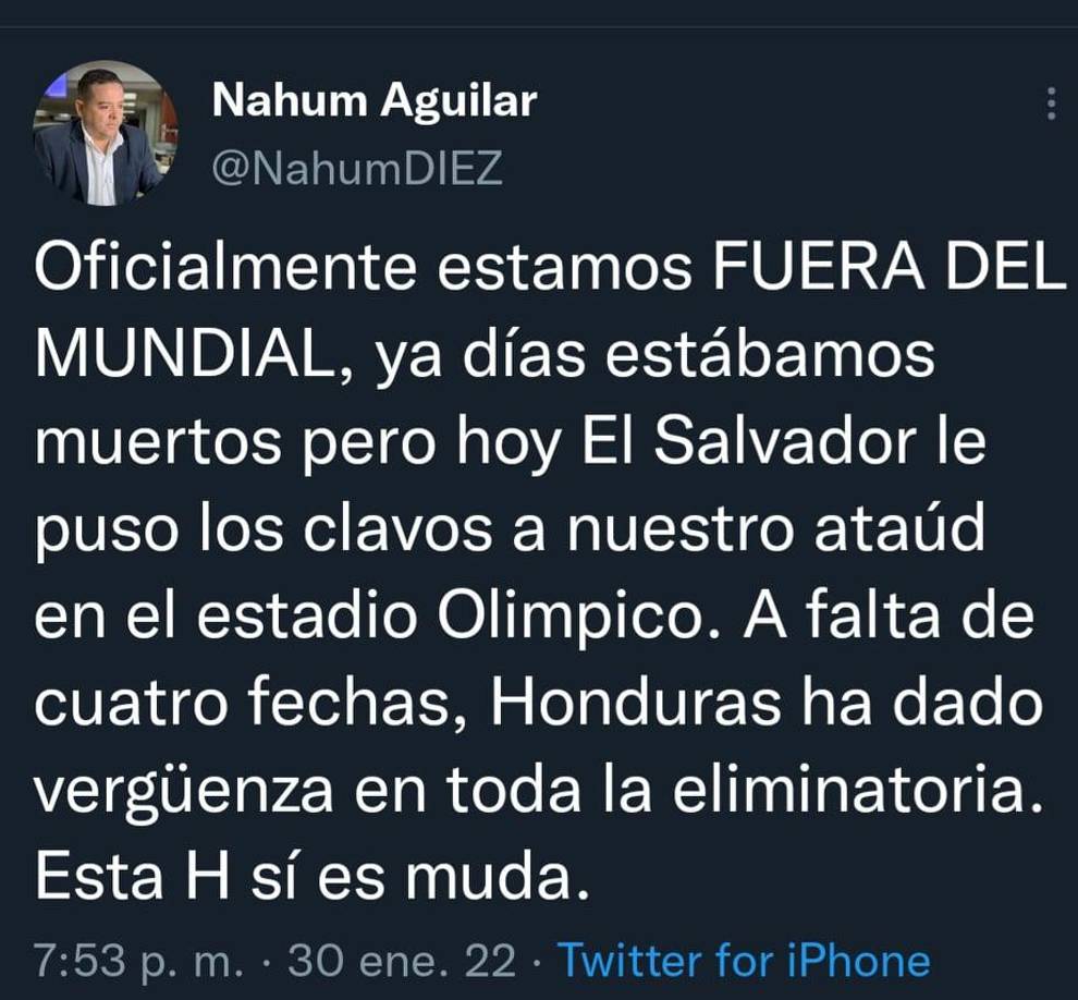 Nahum Aguilar: El editor de deportes de Diario LA PRENSA y Diario Diez recalcó que “Honduras ha dado vergüenza en toda la eliminatoria”.