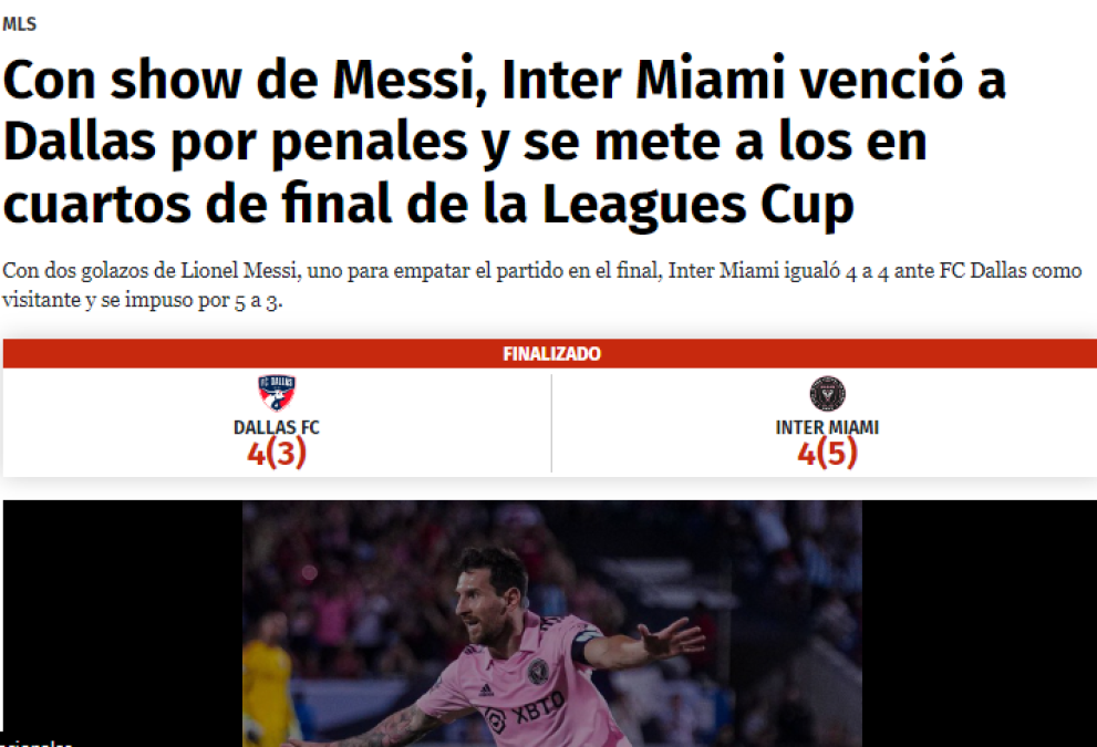 Diario DIEZ: “Con show de Messi, Inter Miami venció a Dallas por penales y se mete a los en cuartos de final de la Leagues Cup”.