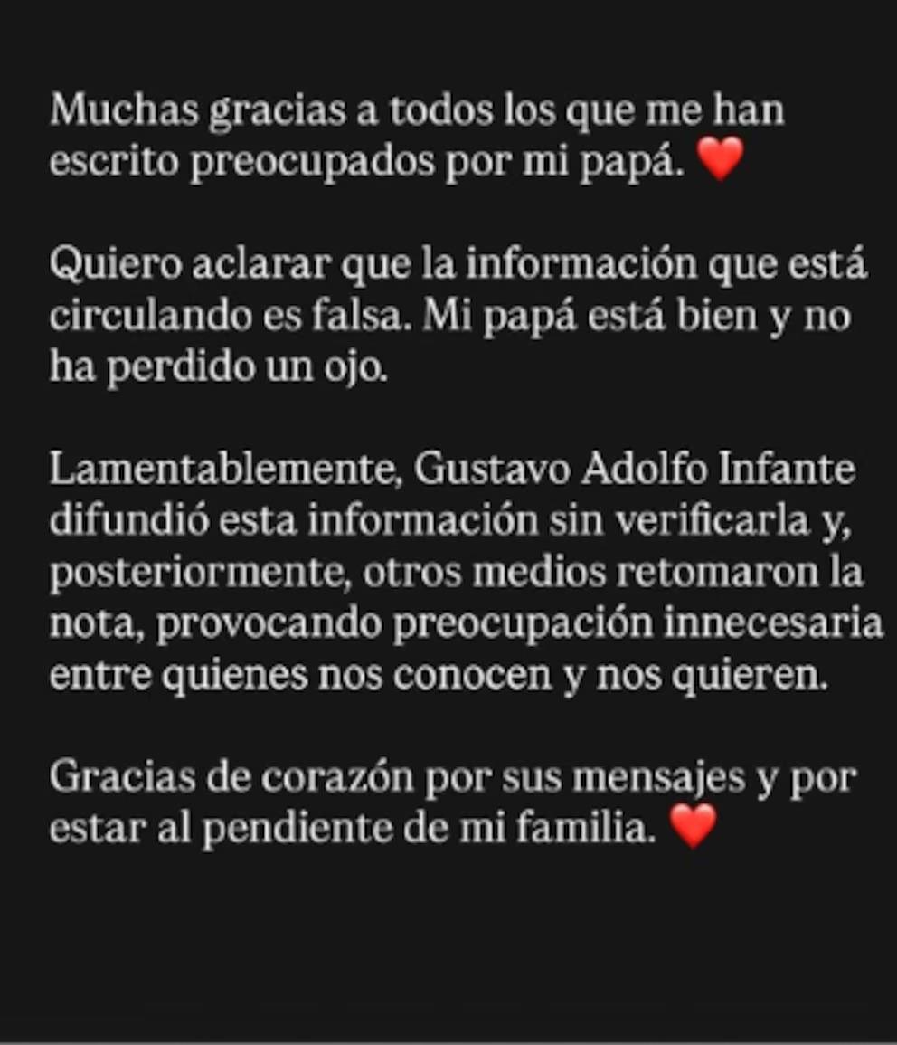 Comunicado publicado en redes por el hijo de César Bono.