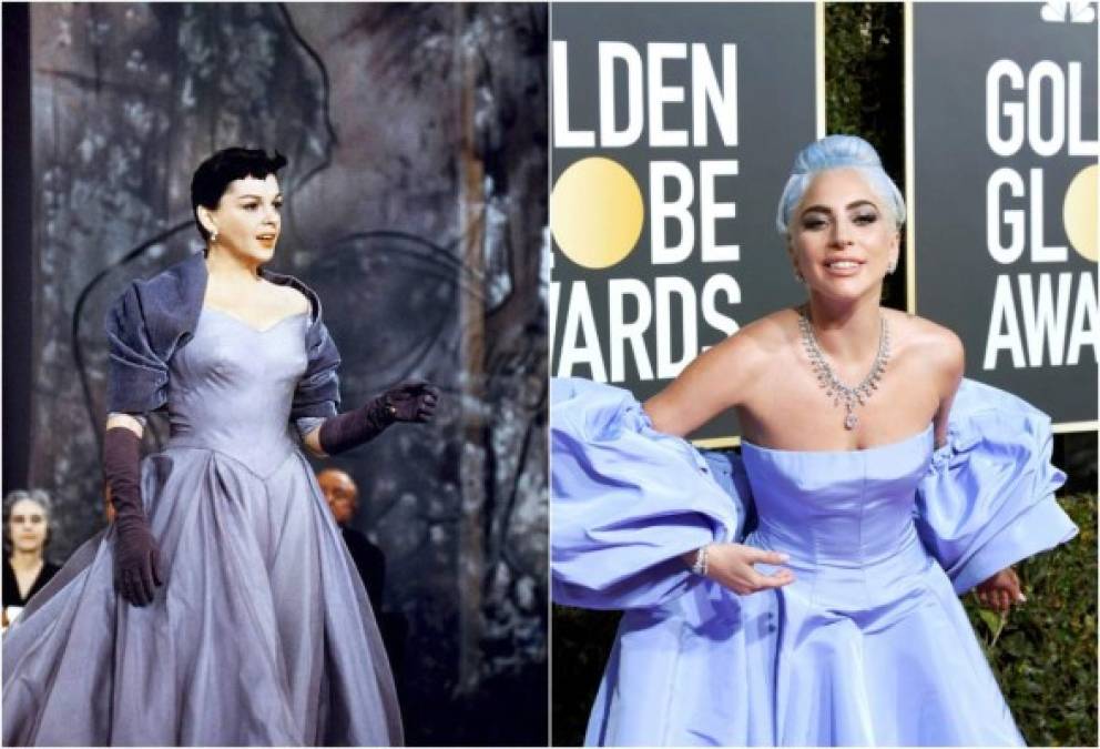 Con su vestido, Gaga estaría rindiendo un tributo a Judy Garland, la actriz que protagonizó en 1954 la película 'A Star is Born', ya que en una de las escenas, Garland lucía un vestido similar.