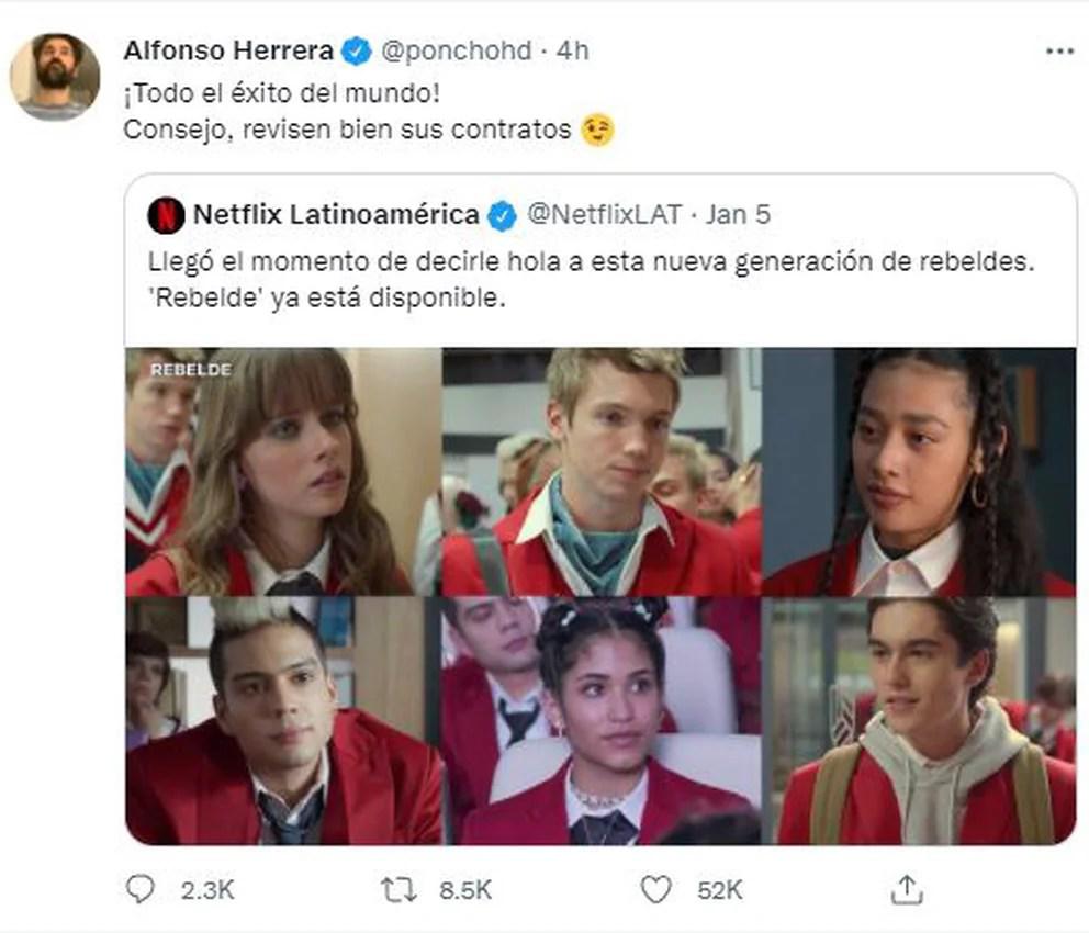 “¡Todo el éxito del mundo! Consejo: revisen bien sus contratos”, escribió el también ex miembro de RBD.