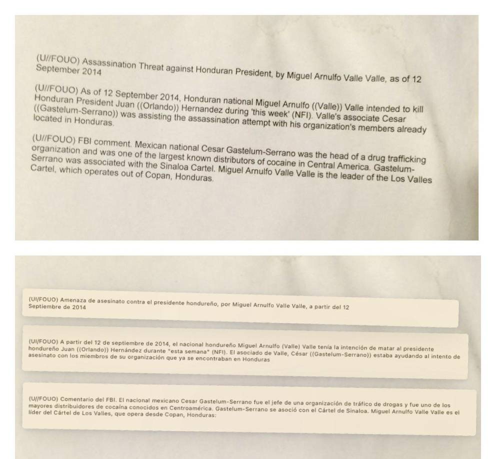 Ana García, le esposa de JOH, publicó en sus redes sociales los supuestos mensajes que le envió el FBI a Juan Orlando Hernández.