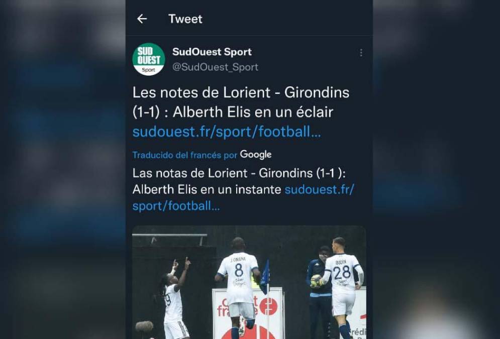 Alberth Elis fue calificado por la prensa francesa como uno de los jugadores más destacados del duelo Lorient vs Bordeaux.