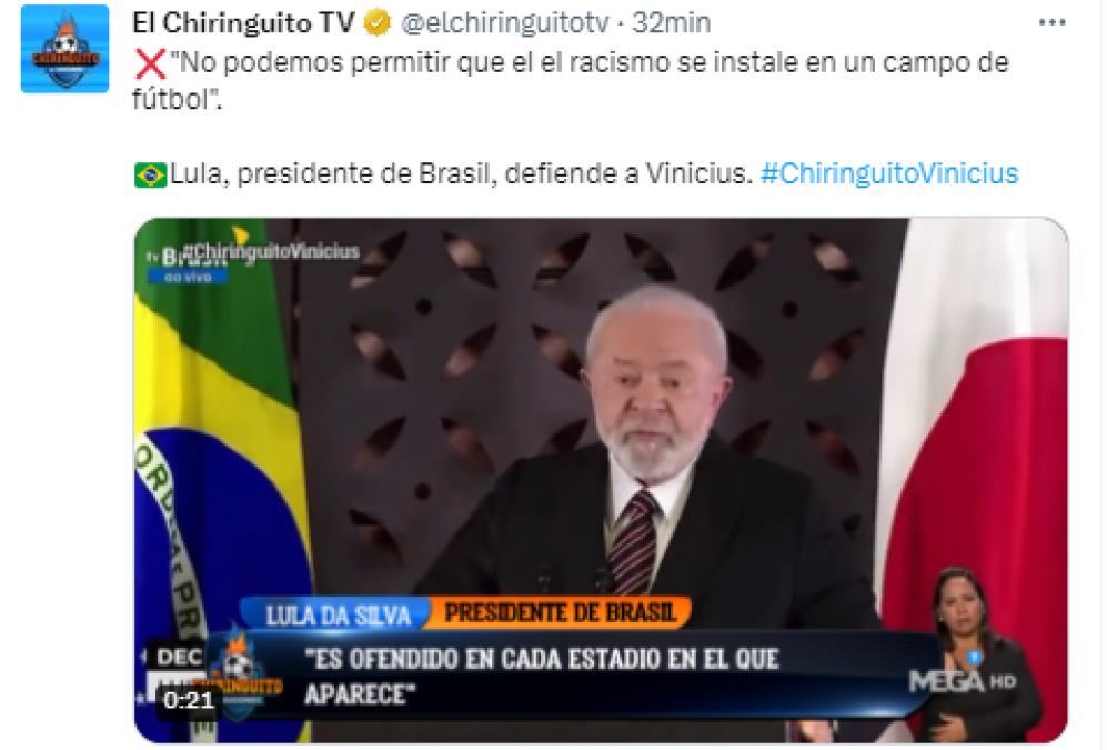 El presidente de Brasil también se pronunció sobre la situación que vivió Vinicius ante el Valencia.s