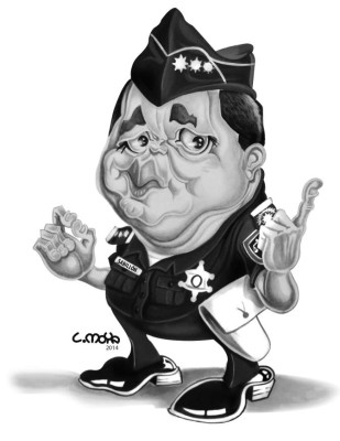 Caricatura del director de la Policía Nacional de Honduras, Ramón Sabillón.