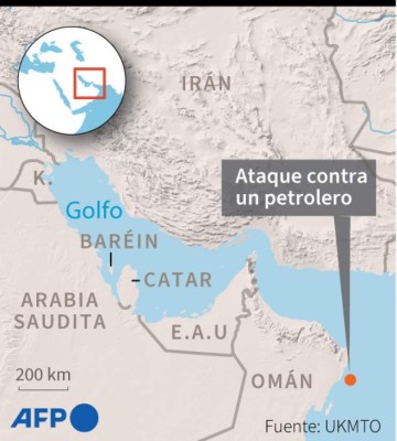 Mapa localizando un ataque contra un petroleo frente a Omán - AFP / AFP