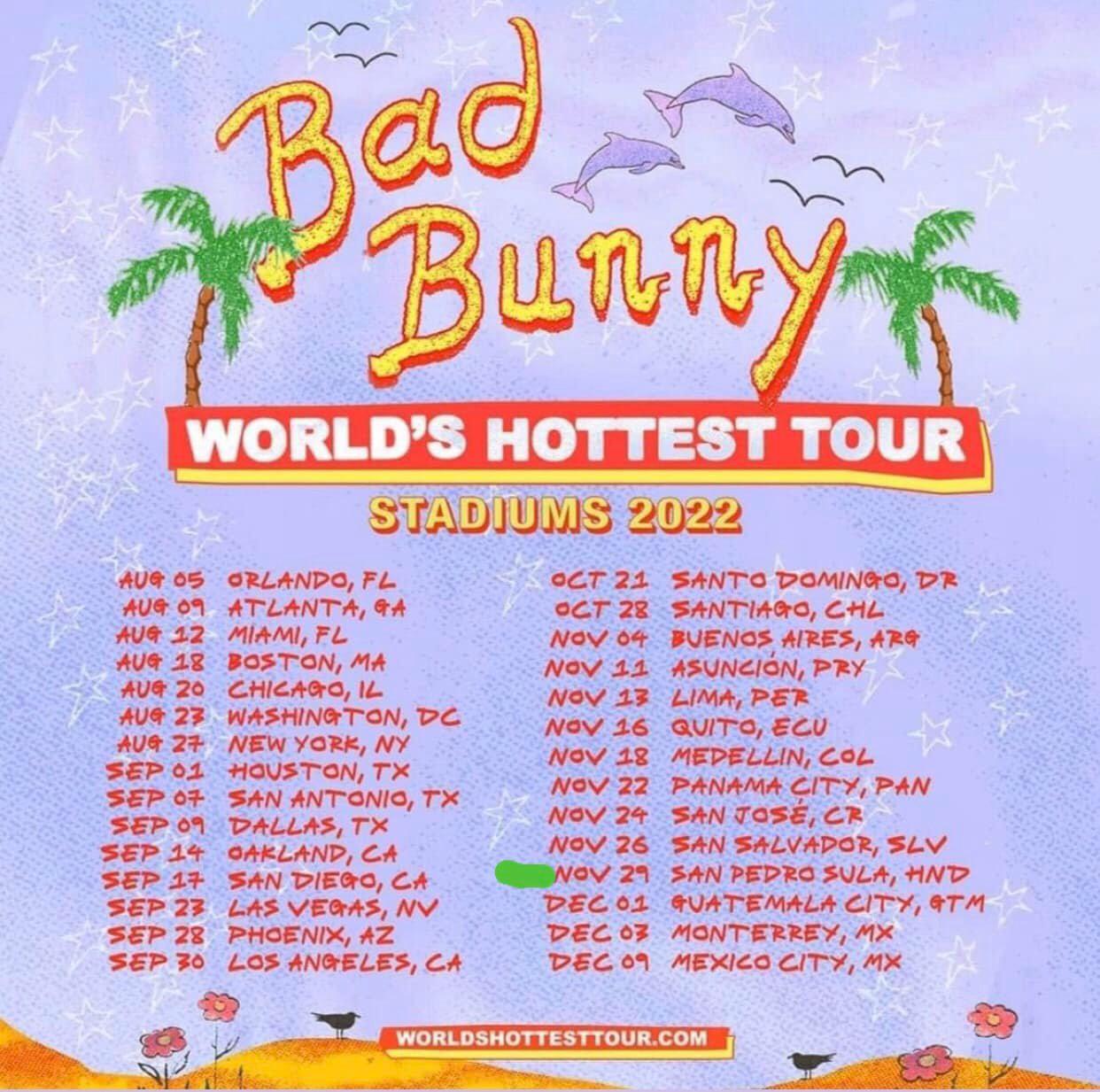 Honduras es uno de los países que visitará Bad Bunny con su gira World’s Hottest Tour.