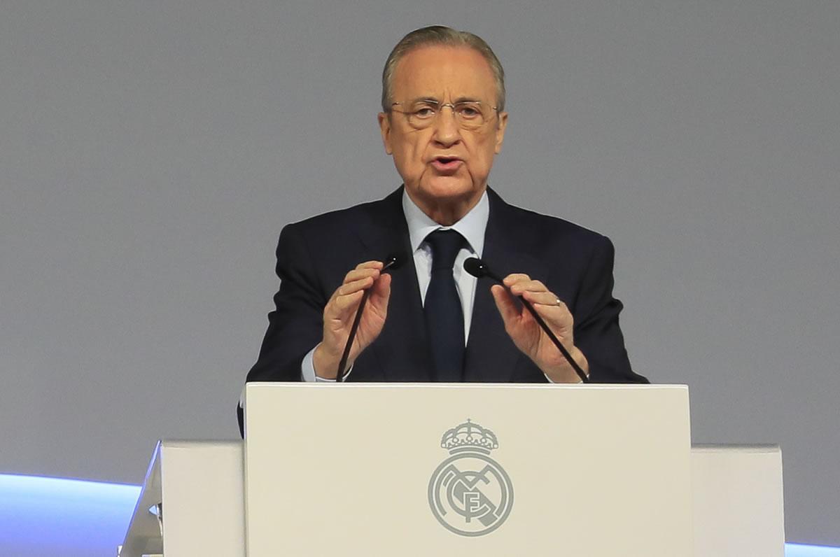 Florentino Pérez en su comparecencia en las Asambleas Generales Ordinaria y Extraordinaria de socios del Real Madrid.