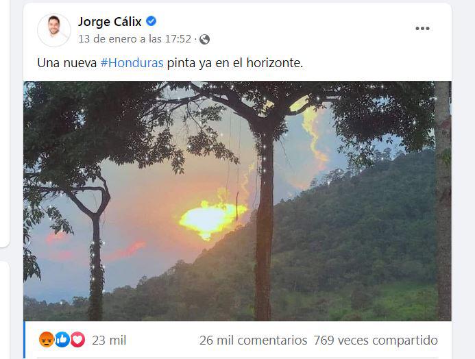 “Una nueva Honduras pinta ya en el horizonte”, escribió Cálix junto a la imagen.