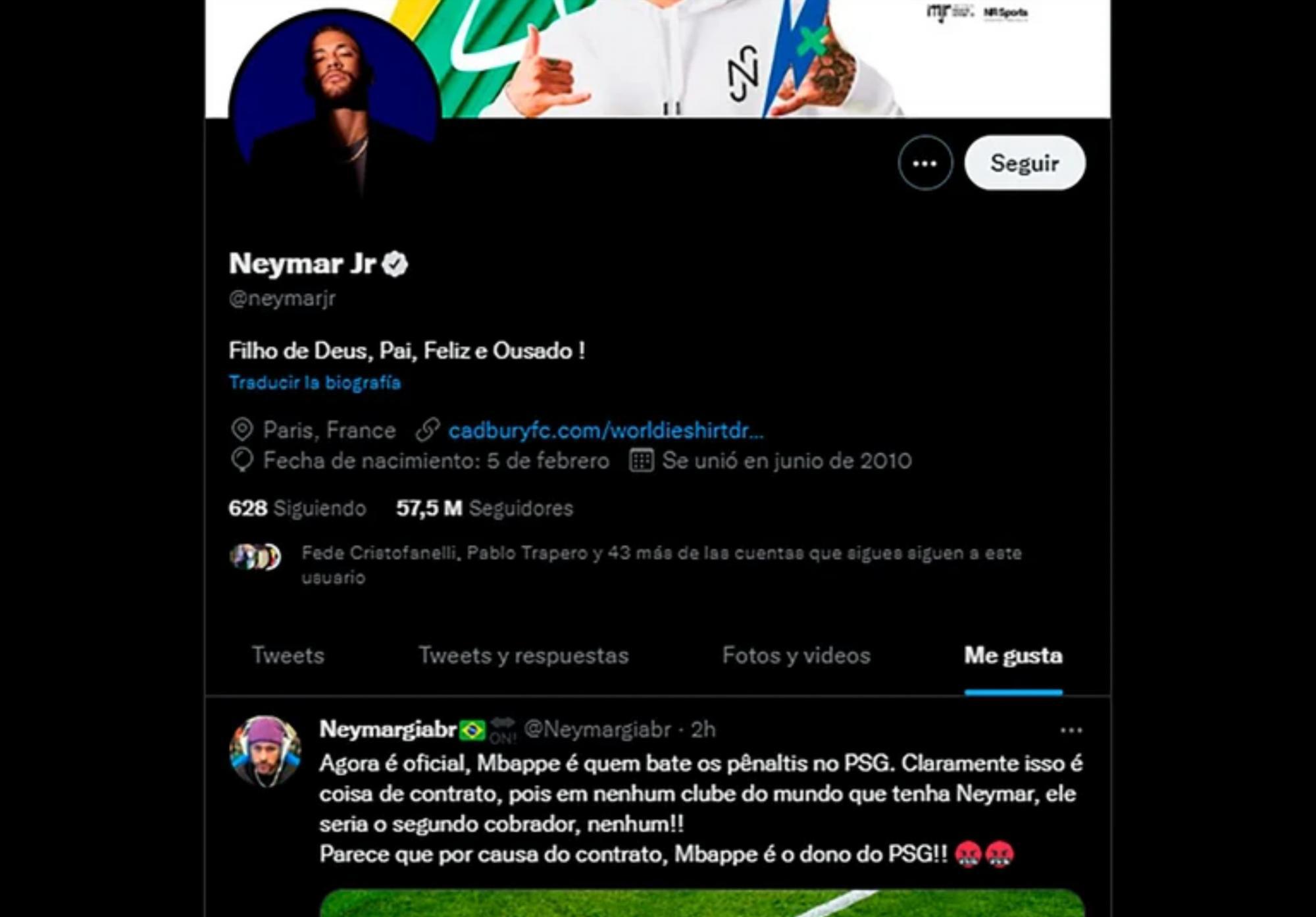 El primer like de Neymar desde su cuenta oficial de Twitter en donde lanzaban duros comentarios sobre Mbappé.