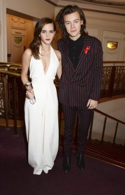 LONDON, ENGLAND - DECEMBER 01: Emma Watson (L), winner of the British Style award, and Harry Styles attend the British Fashion Awards at the London Coliseum on December 1, 2014 in London, England. (Photo by David M. Benett/Getty Images)