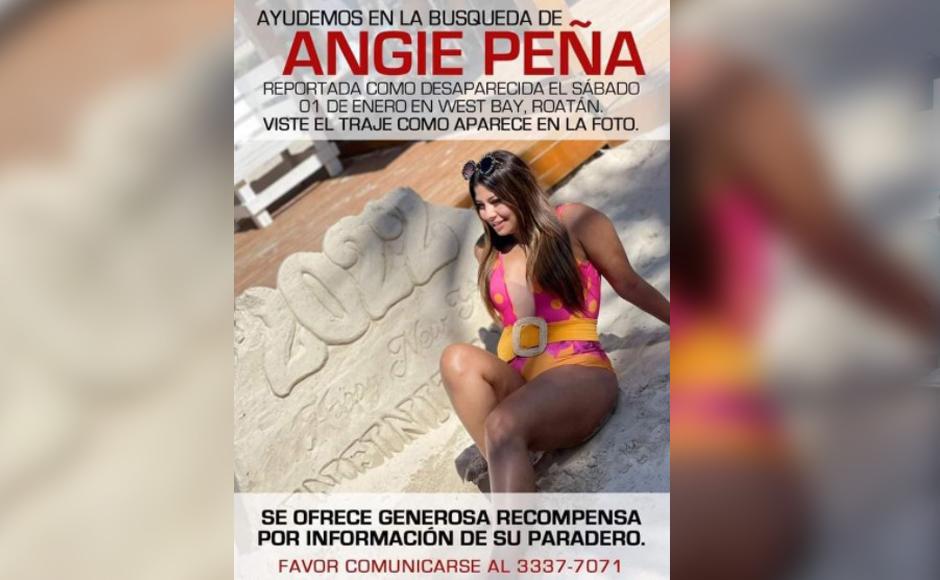 Lámina de recompensa y contacto compartida por familia de Angie Peña para dar con su paradero.