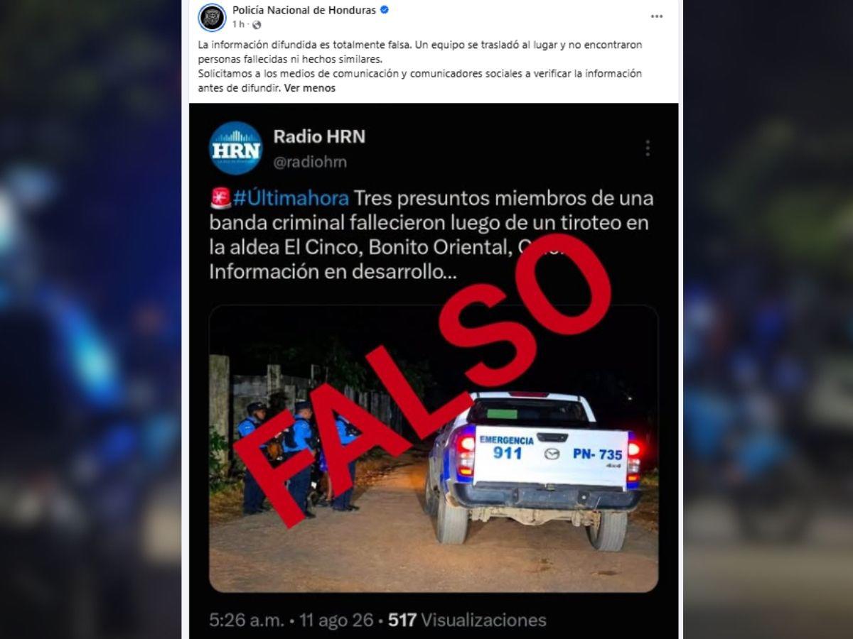Policía Nacional dice que es falso tiroteo que dejó tres muertos en Bonito Oriental