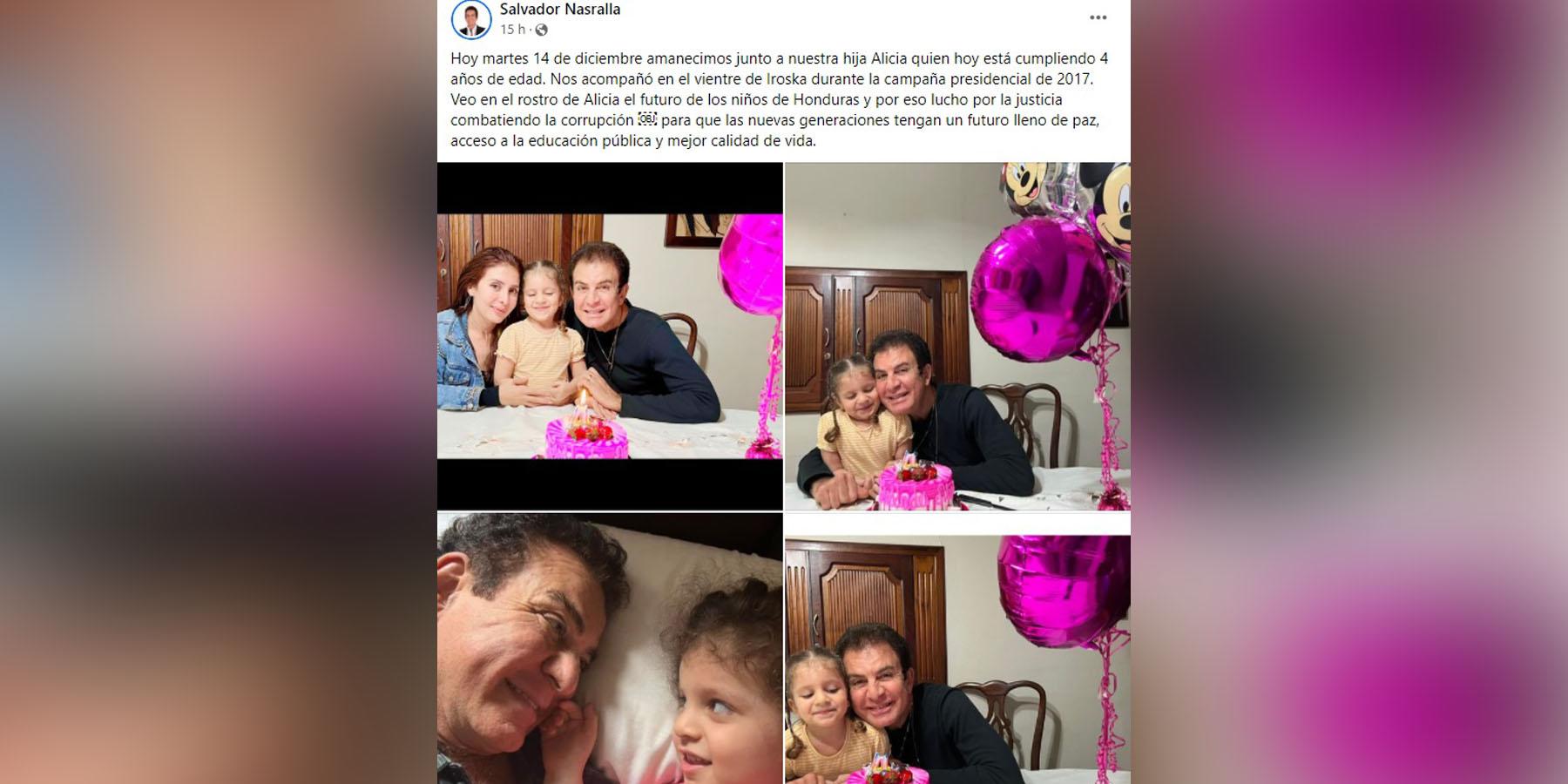 Salvador Nasralla celebra con adorable mensaje el cumpleaños de su hija Alicia