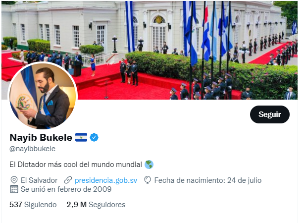 Perfil oficial de twitter de Nayib Bukele.