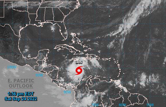 Trayectoria de la tormenta tropical Ian, la cual podría convertirse en las próximas en huracán, según las proyecciones del Centro Nacional de Huracanes de EEUU (NHC, por sus siglas en inglés).